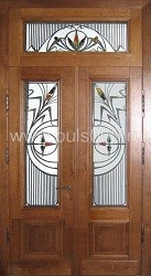 Двупольная парадная дверь ПР-25 с витражами и фрамугой, цена 180 000 руб. Двупольная парадная дверь ПР-25 с витражами и фрамугой, цена 180 000 руб.